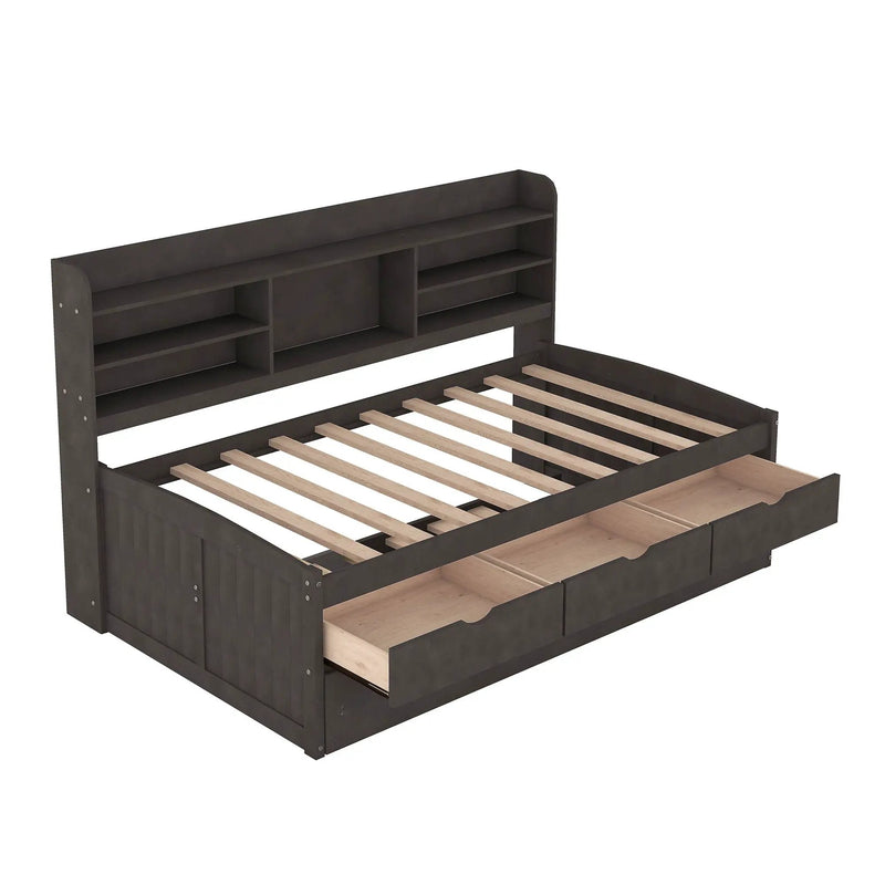 Captain Bed With Built In Bookshelves, 3 Storage Drawers, And Trundle by HouseOfZazla
