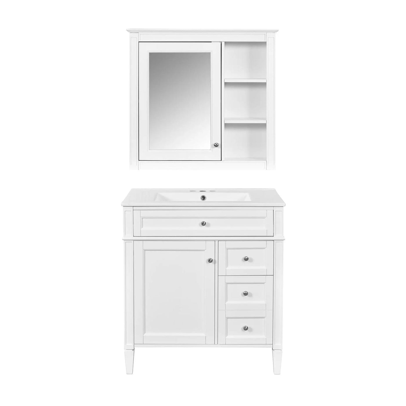 Bathroom Vanity With Top Sink, 2 Doors And 3 Drawers, Freestanding Set With Mirror Cabinet by HouseOfZazla