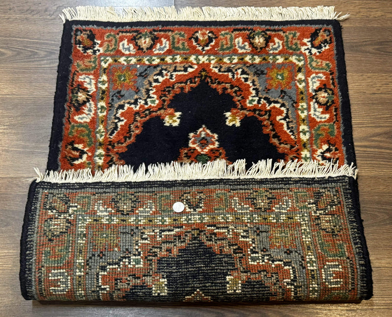Small Indo Persian Rug 2x3, Navy Blue & Terracotta, Wool, Handmade by Jewel Rugs