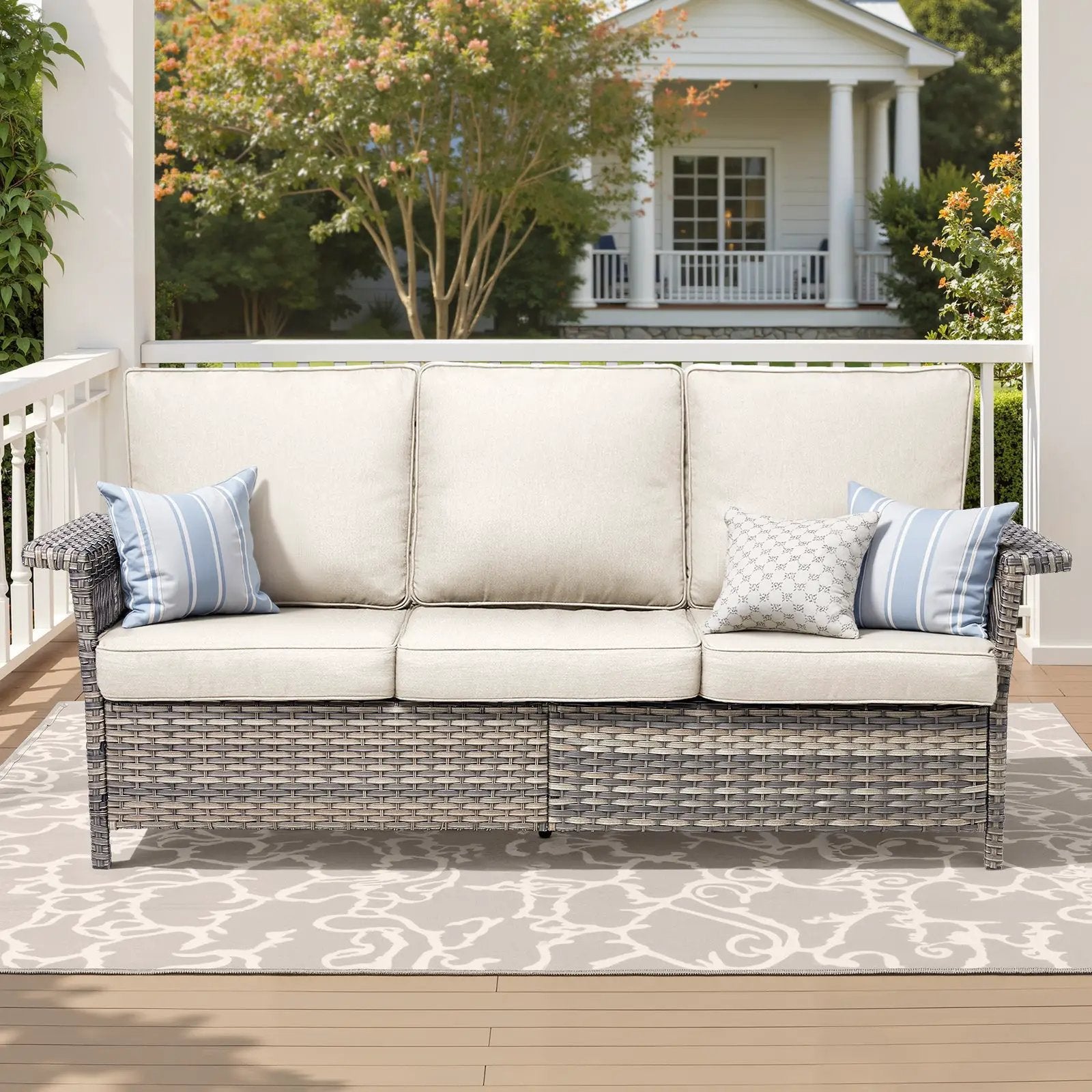 76.7" Wide Outdoor Wicker Patio Sofa with Armrests by HouseOfZazla