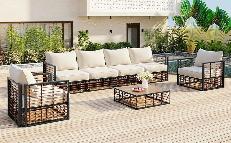 TOPMAX Modern Minimalist 7-Piece Metal Patio Sectional Sofa Set by HouseOfZazla