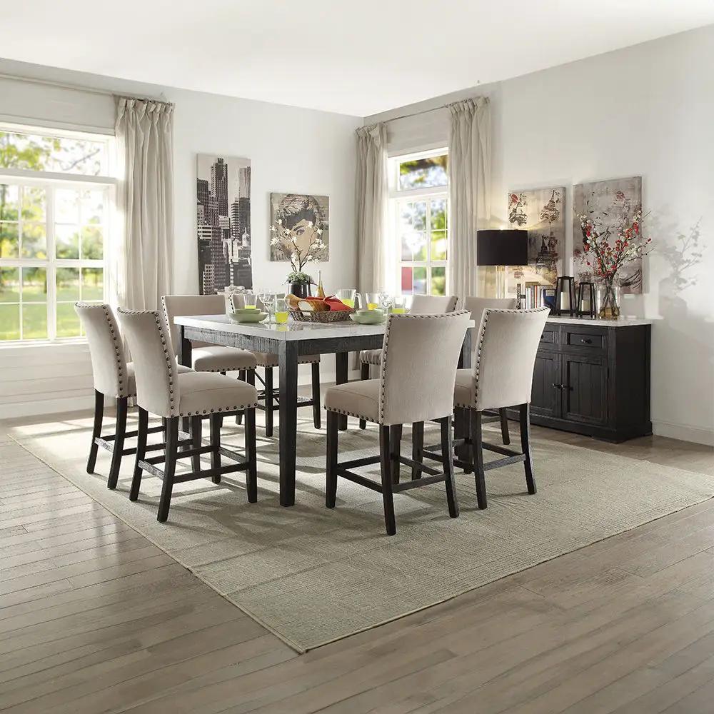 Nolan - Counter Height Chair (Set of 2) - Beige Linen & Salvage Dark Oak by Unique Piece Furniture