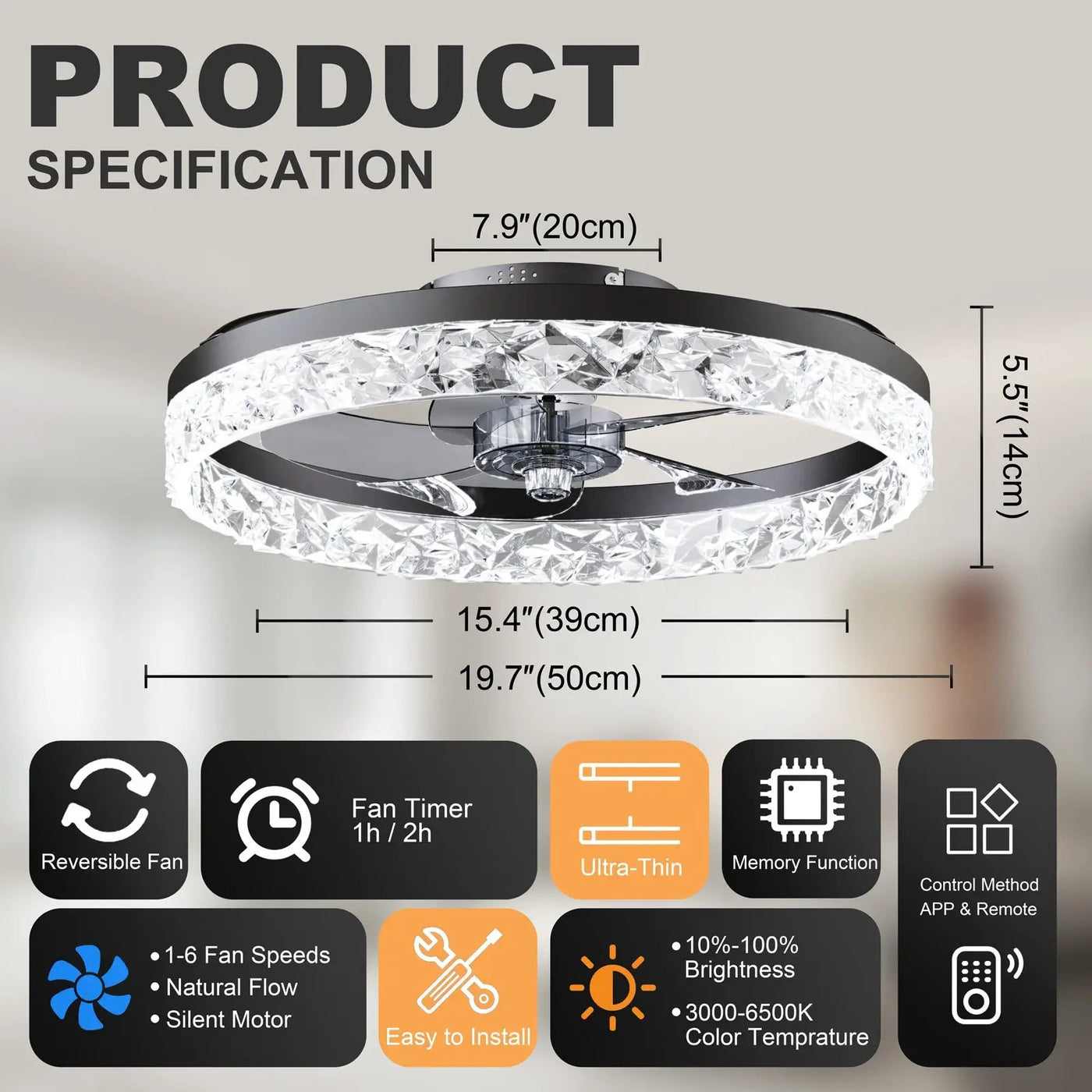 19.7" Ceiling Fan with Dimmable LED Light and Remote & App Control by HouseOfZazla