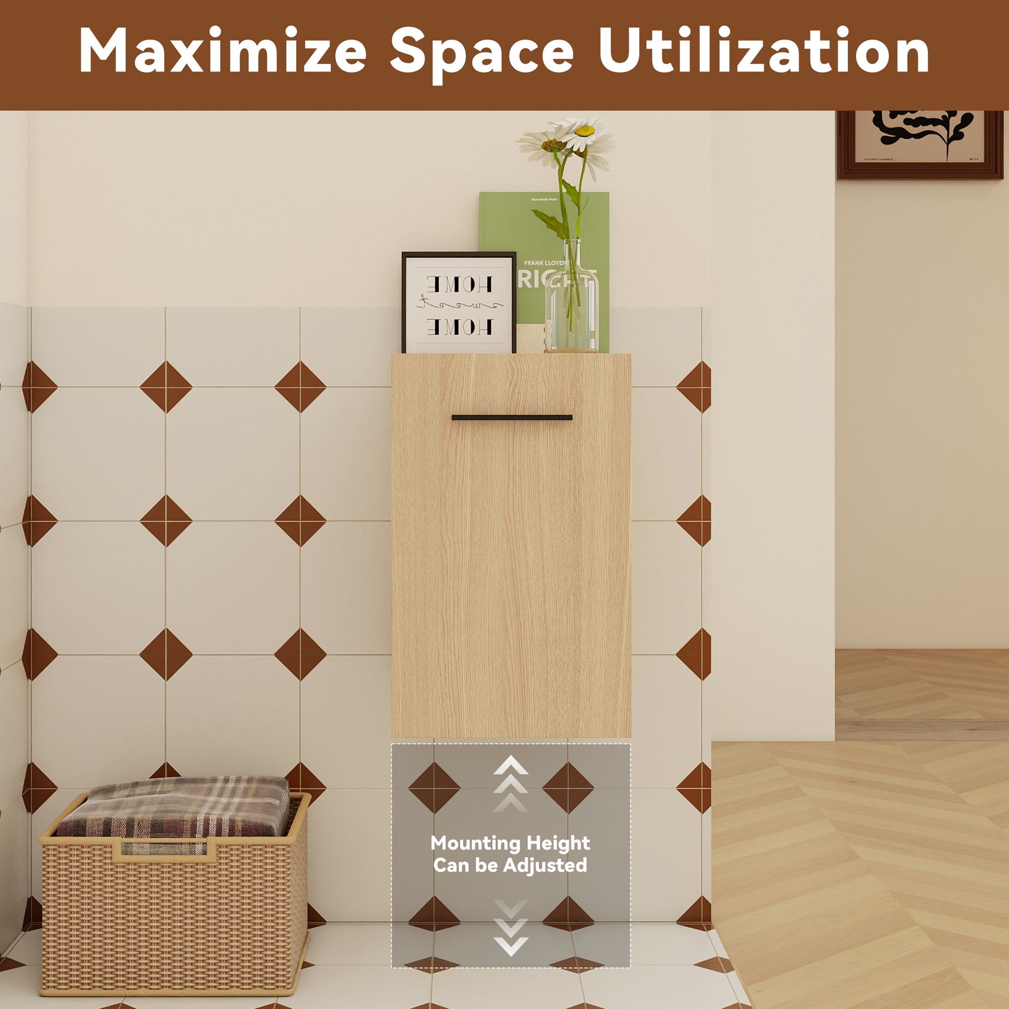 Floating Bathroom Vanity Single Door Base Cabinet, Wall Mounted Storage - Light Oak by HouseOfZazla