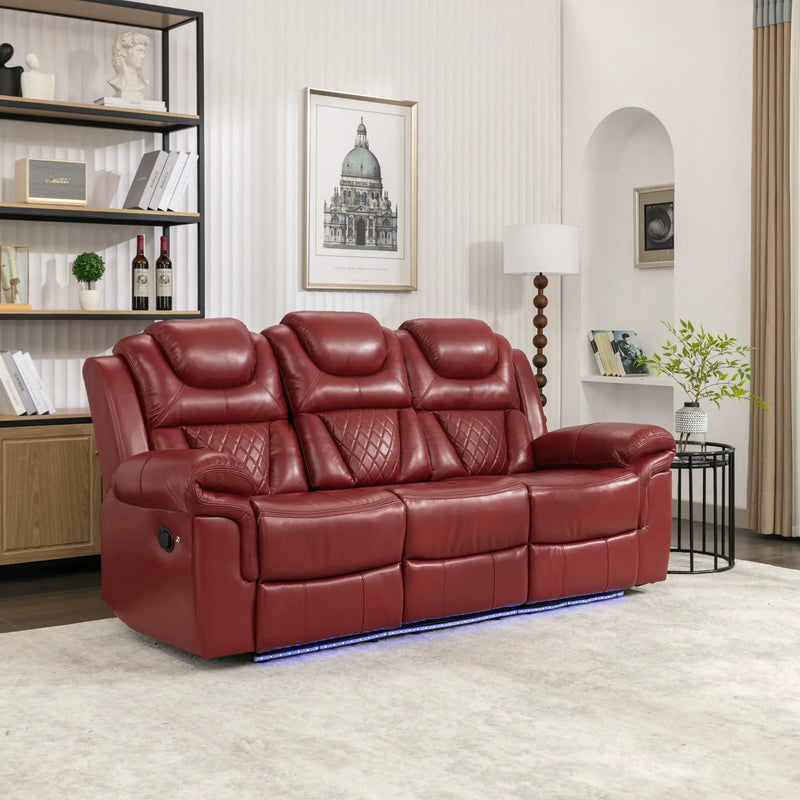 Home Theater Seating Manual Recliner Chair With Center Console And Led Light Strip For Living Room by Unique Piece Furniture