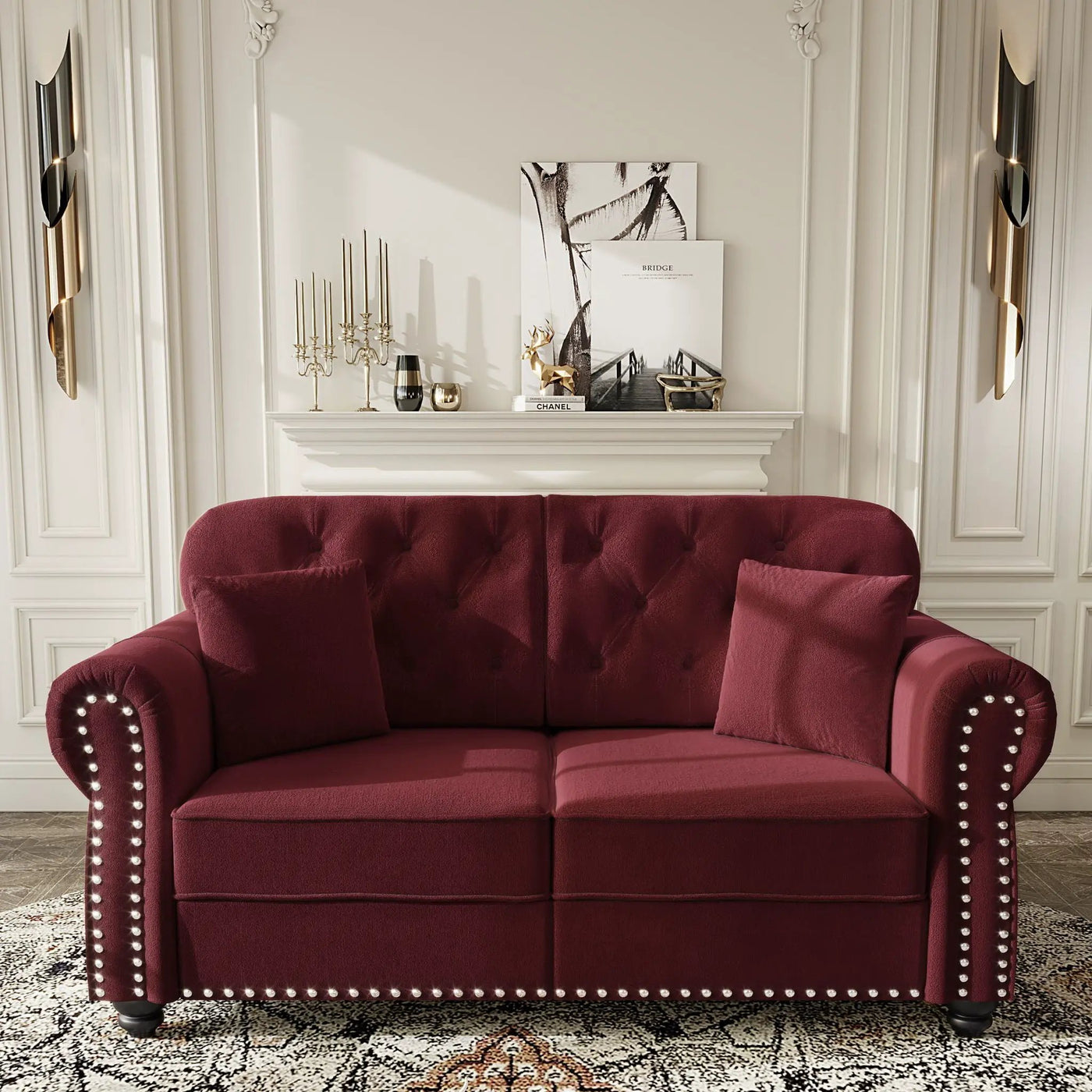 Upholstered Chesterfield Sofa With Nailhead Trim And Rolled Armrests by HouseOfZazla