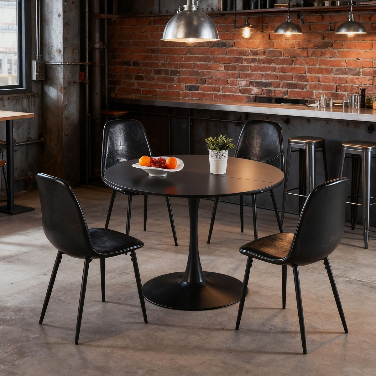 Black Dining Chairs Set of 4 with Metal Frame and Leather Accents, photo 9 of 13