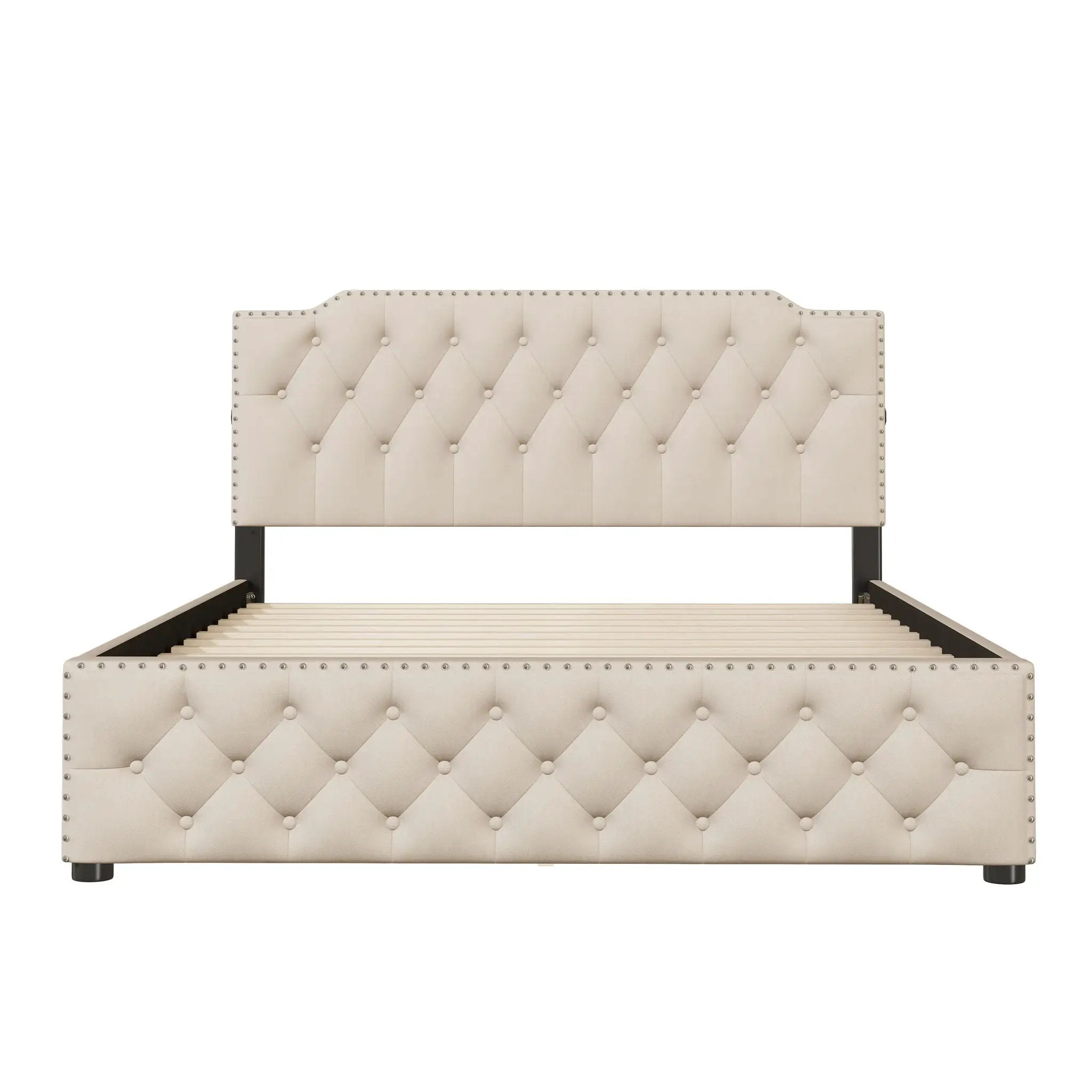 Upholstered Platform Bed With 2 Drawers And 2 Sets Of USB Ports On Each Side, Fabric by Unique Piece Furniture
