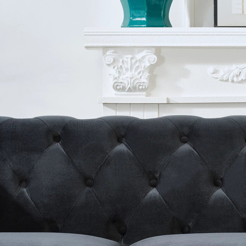 Chesterfield 3 And 2 Seater Upholstery Sofa With Roll Armrest & Nailhead Fabric Couch by HouseOfZazla