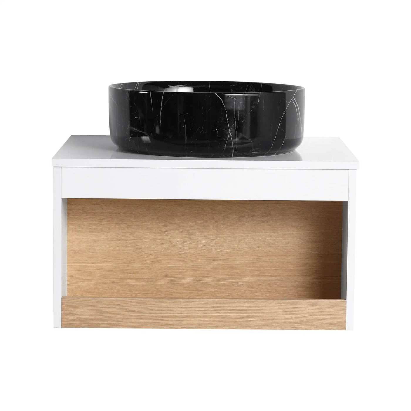 Floating Bathroom Vanity With Vessel Sink With Open Shelf Storage by HouseOfZazla