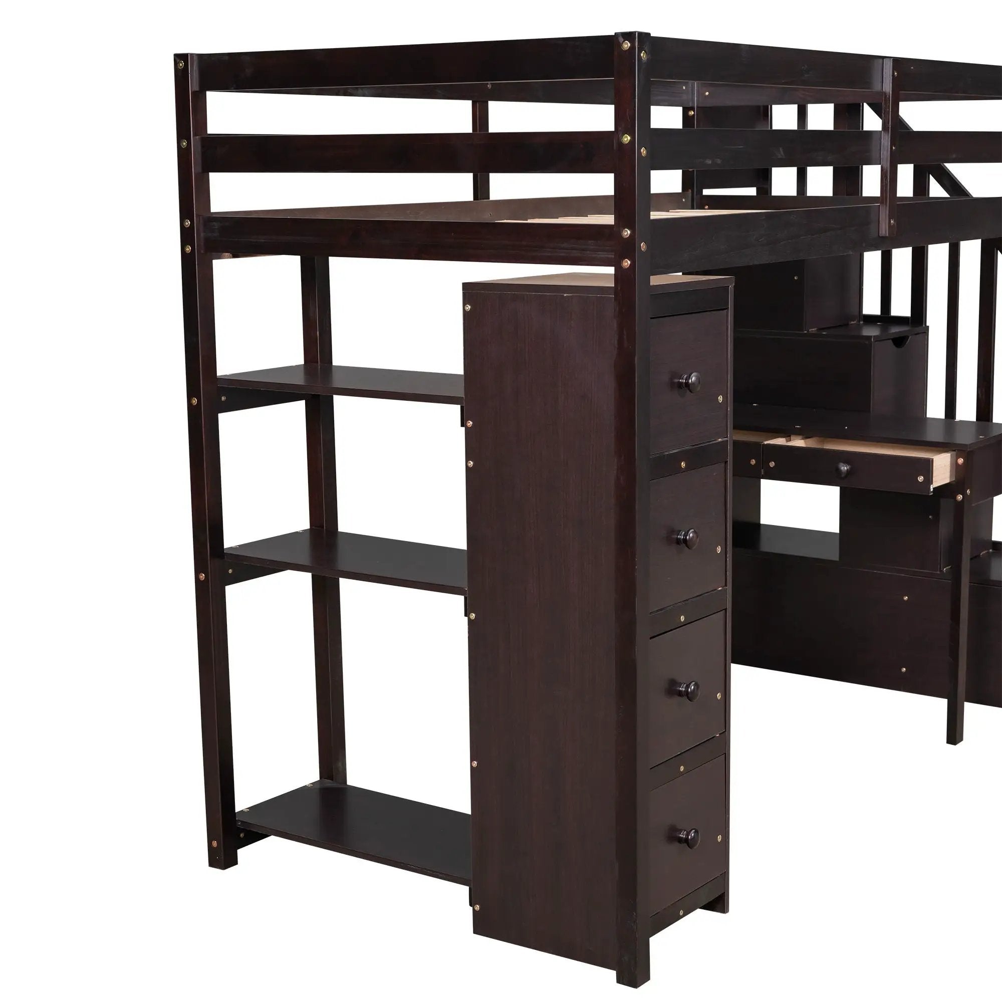 Loft Bed With Storage Drawers, Desk And Stairs With Shelves by HouseOfZazla