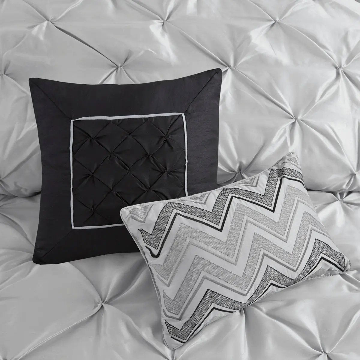 7 Piece Tufted Comforter Set Grey King by HouseOfZazla