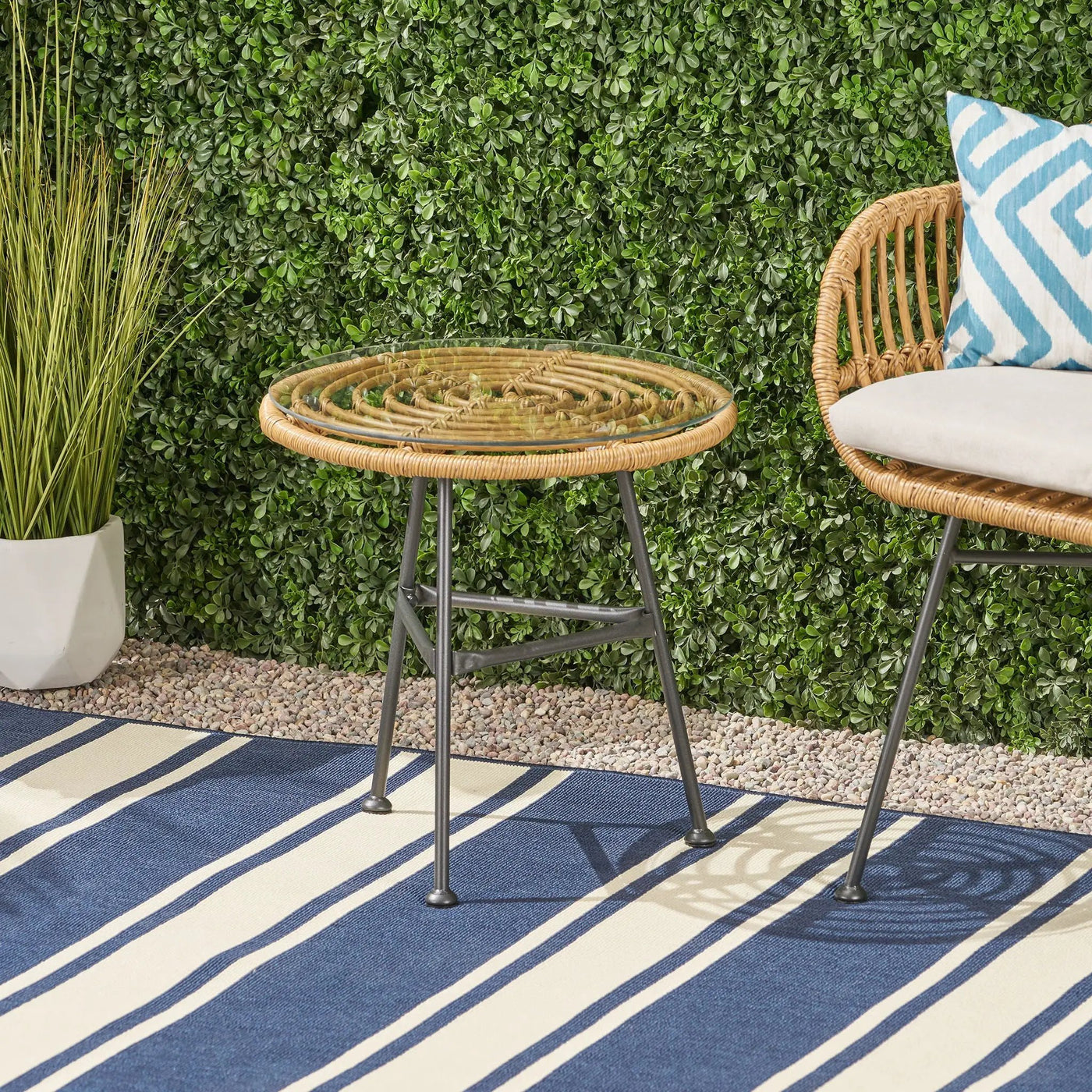 Petrichor Outdoor Side Table with Tempered Glass and Steel Frame by HouseOfZazla