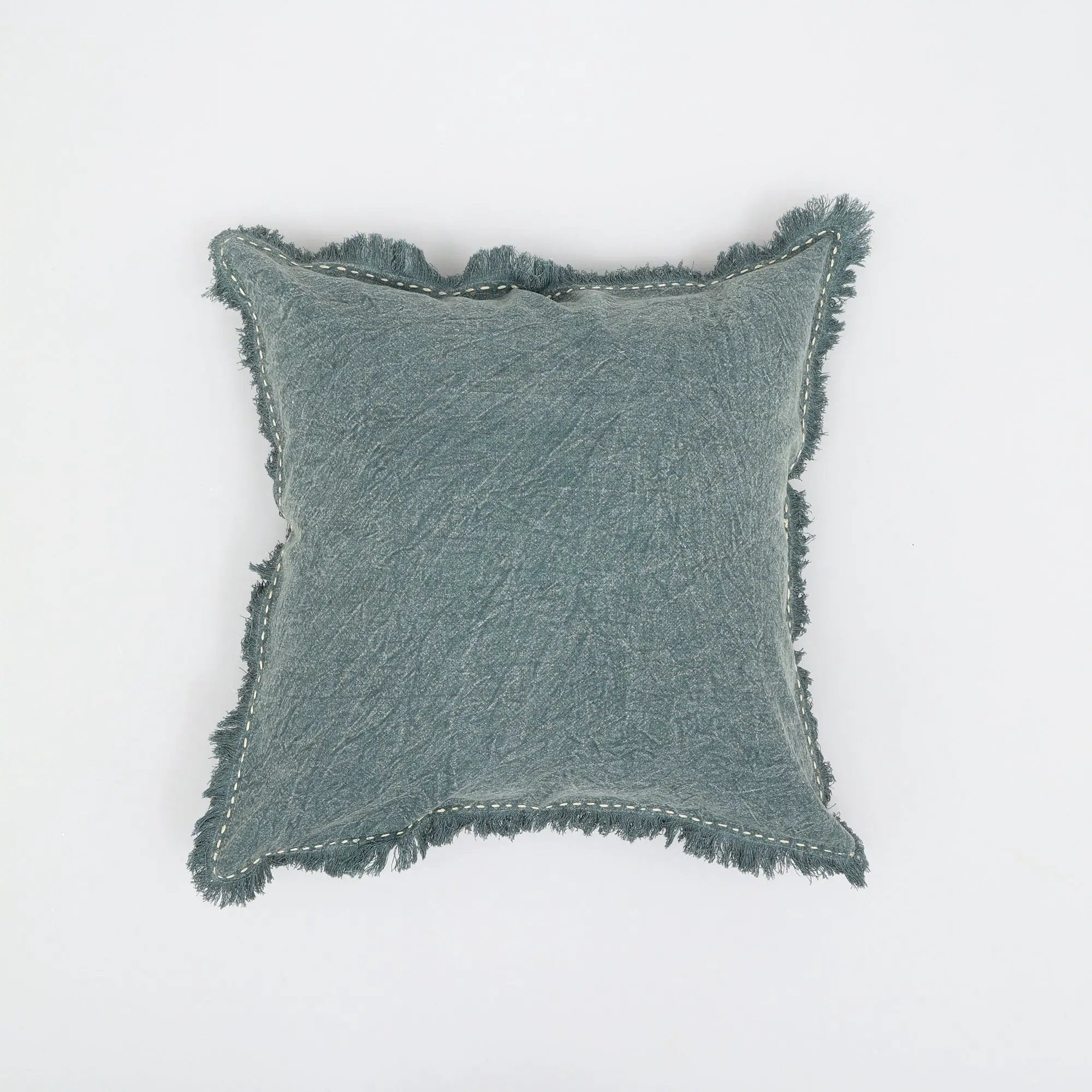 Stonewashed Linen Throw Pillow with Handworked Edges & Fringe - 22x22 by HouseOfZazla