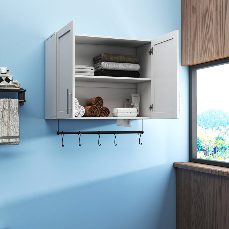 Bathroom Wall Cabinet with Adjustable Shelf, Towel Bar, and 5 Hooks by HouseOfZazla