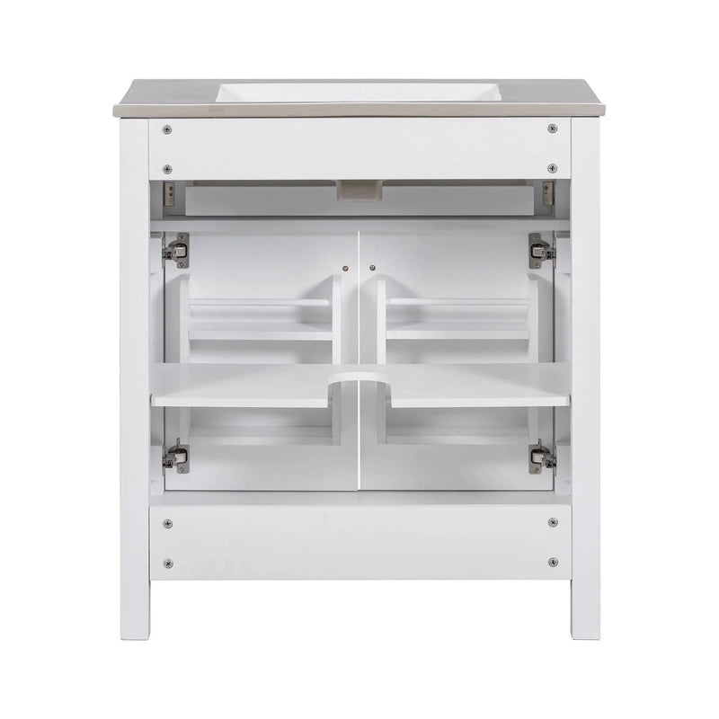 Bathroom Vanity With Ceramic Sink, Modern Single Bathroom Cabinet With 2 Doors And A Shelf, Soft Close Doors by HouseOfZazla