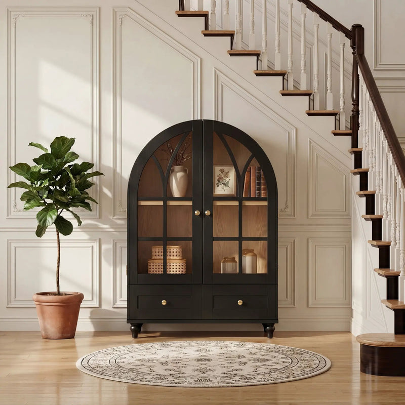 Arched Display Cabinet with Tempered Glass Doors by HouseOfZazla