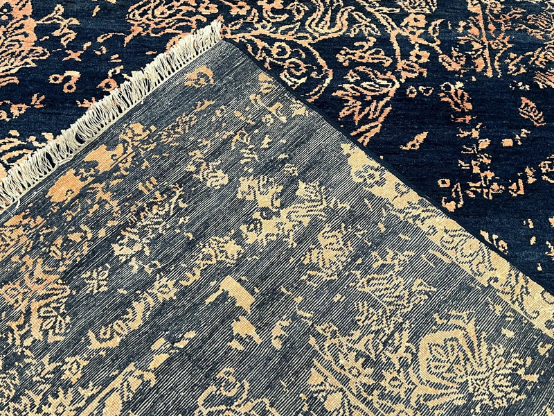 Area Rug 8x10 High Quality Handmade Oriental Carpet, Modern Contemporary Rug, Rug for Living Room, Wool Rug, Blue and Gold, Pakistani Rug by Jewel Rugs