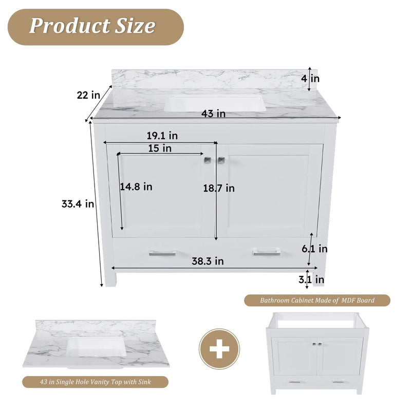 43" Bathroom Vanity, Multi Functional Cabinet - White by Unique Piece Furniture