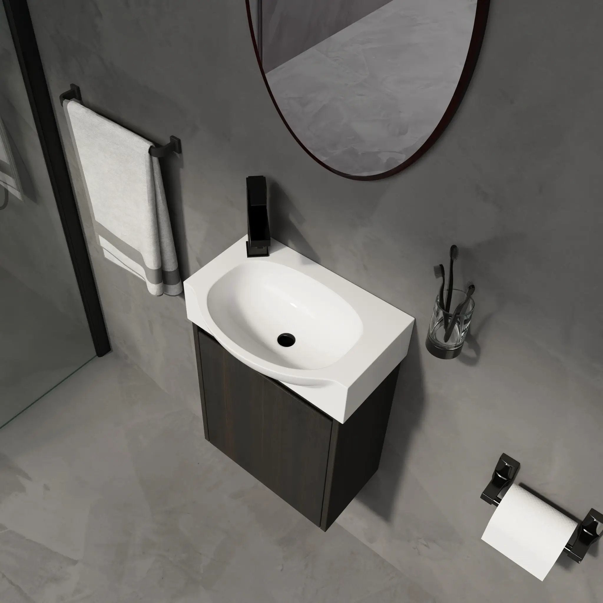 Modern Bathroom Vanity With Ceramic Basin, Wall Mounted Floating Sink Combo, Storage Cabinet by Unique Piece Furniture