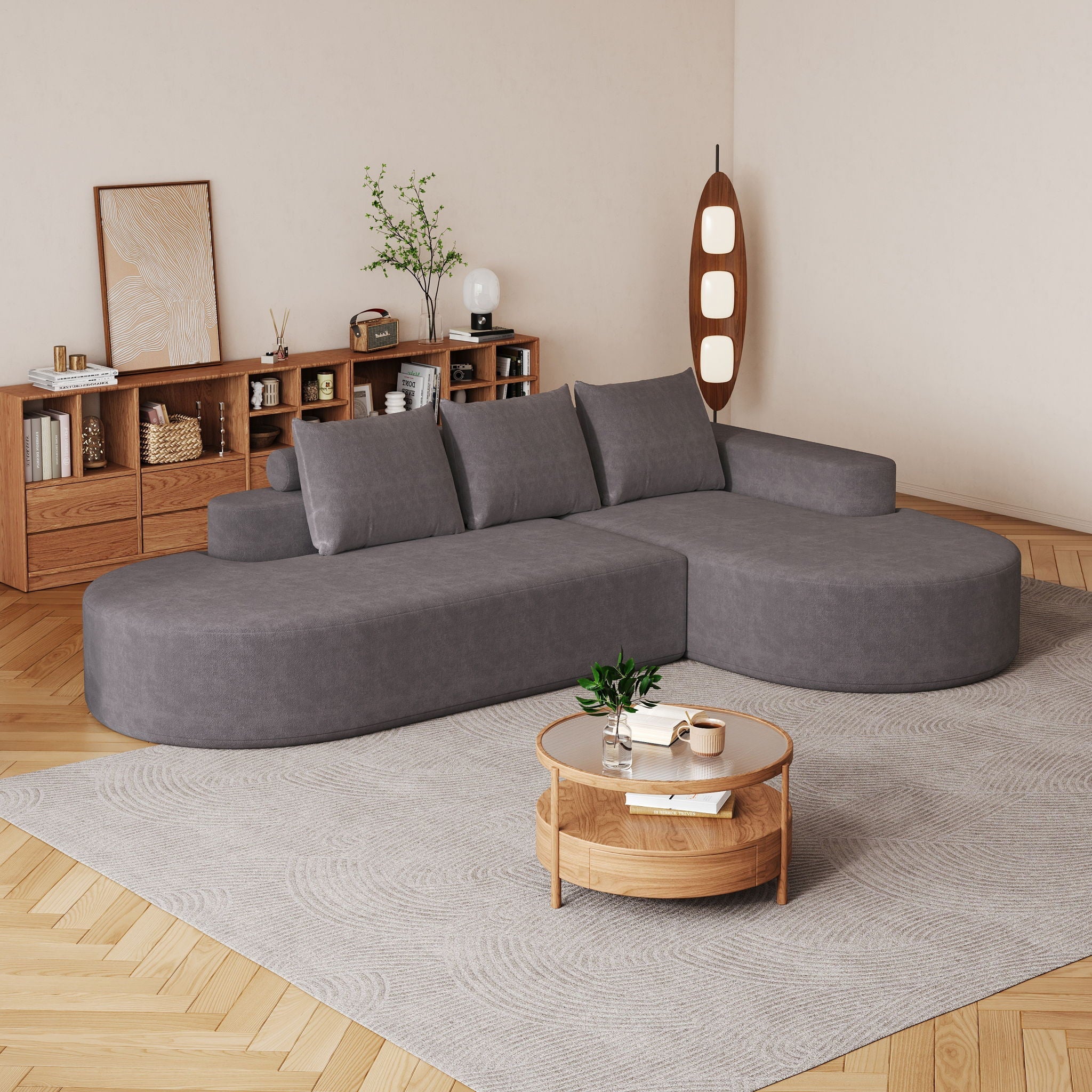 Modern Curved Sofa, L-Shaped Modular Sectional Set With 3 Pillows by HouseOfZazla