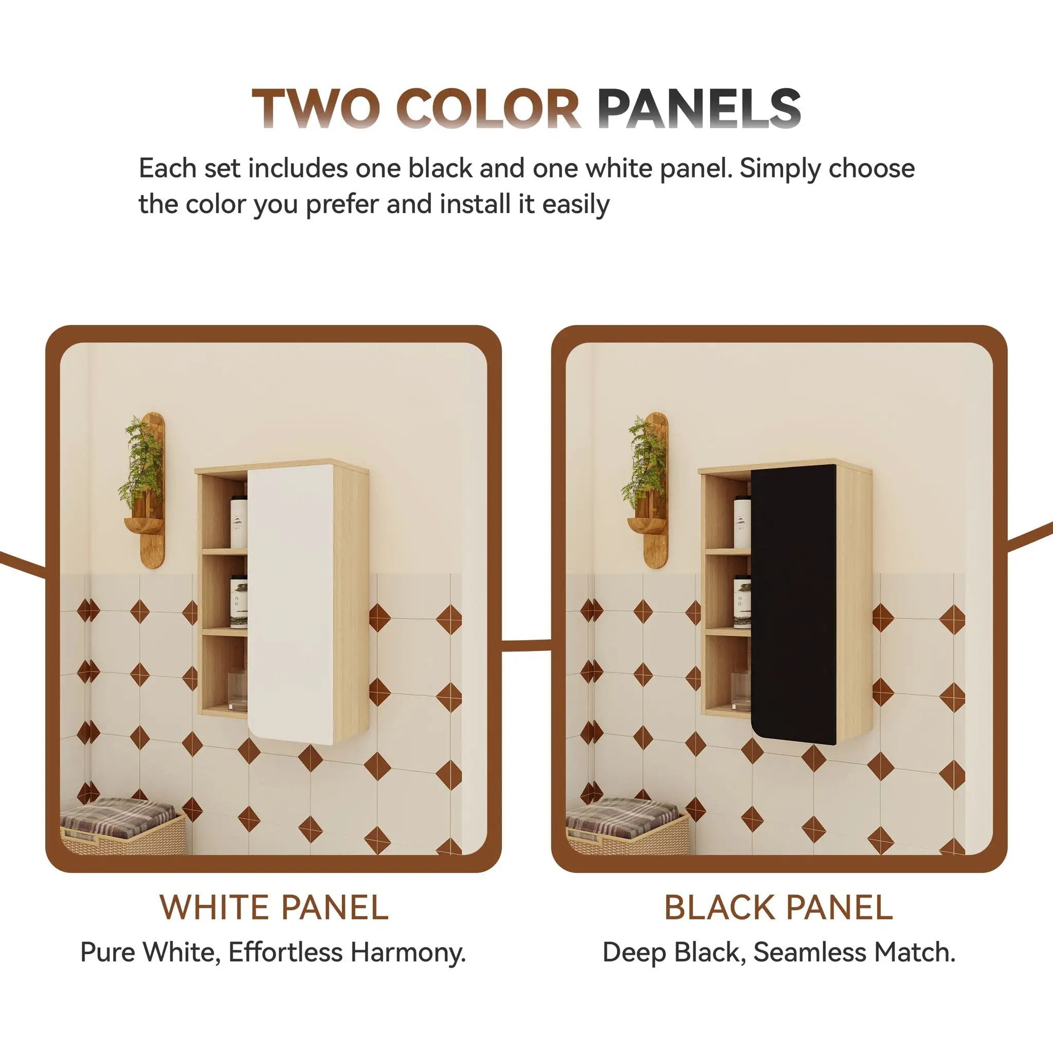 Wall Mounted Bathroom Side Cabinet, Single Door With 3 Tier Open Shelves - Black / Light Oak / White by HouseOfZazla