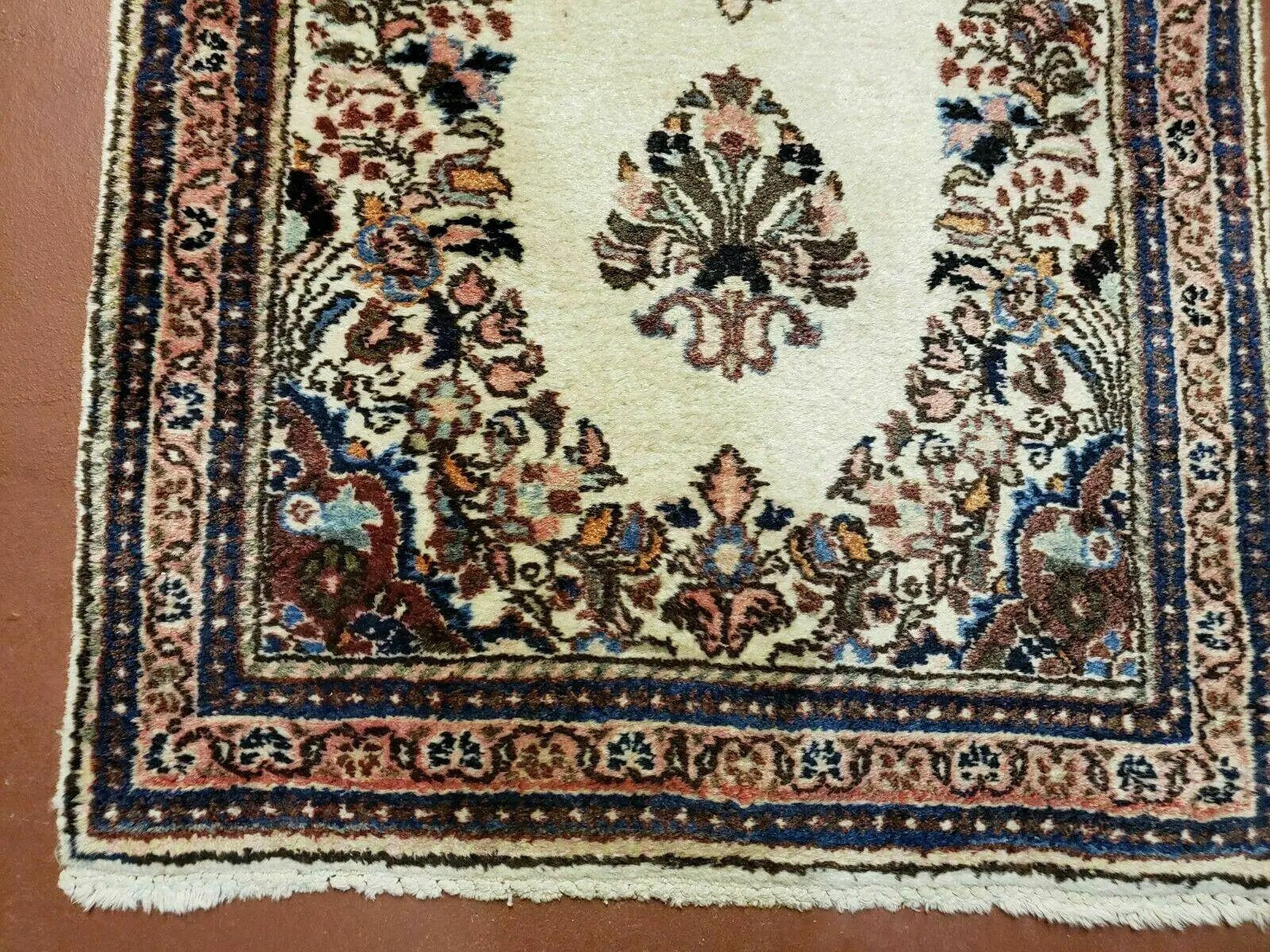 2' 7" X 4' Vintage Handmade Indian Medallion Wool Floral Beige Rug by Jewel Rugs