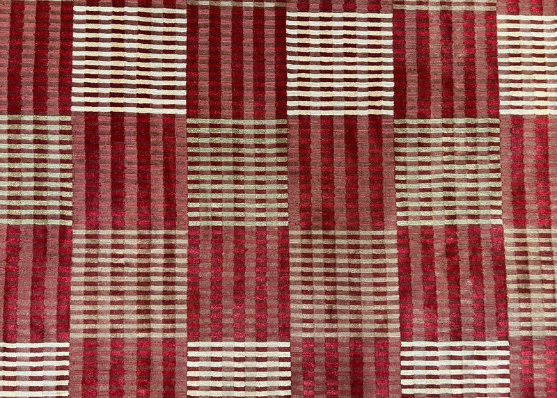 Modern Tibetan Rug 8x10, Hand Knotted Contemporary Nepali Carpet 8 x 10, Checkerboard Design, Red Cream Light Brown, Very Fine Wool & Silk by Jewel Rugs