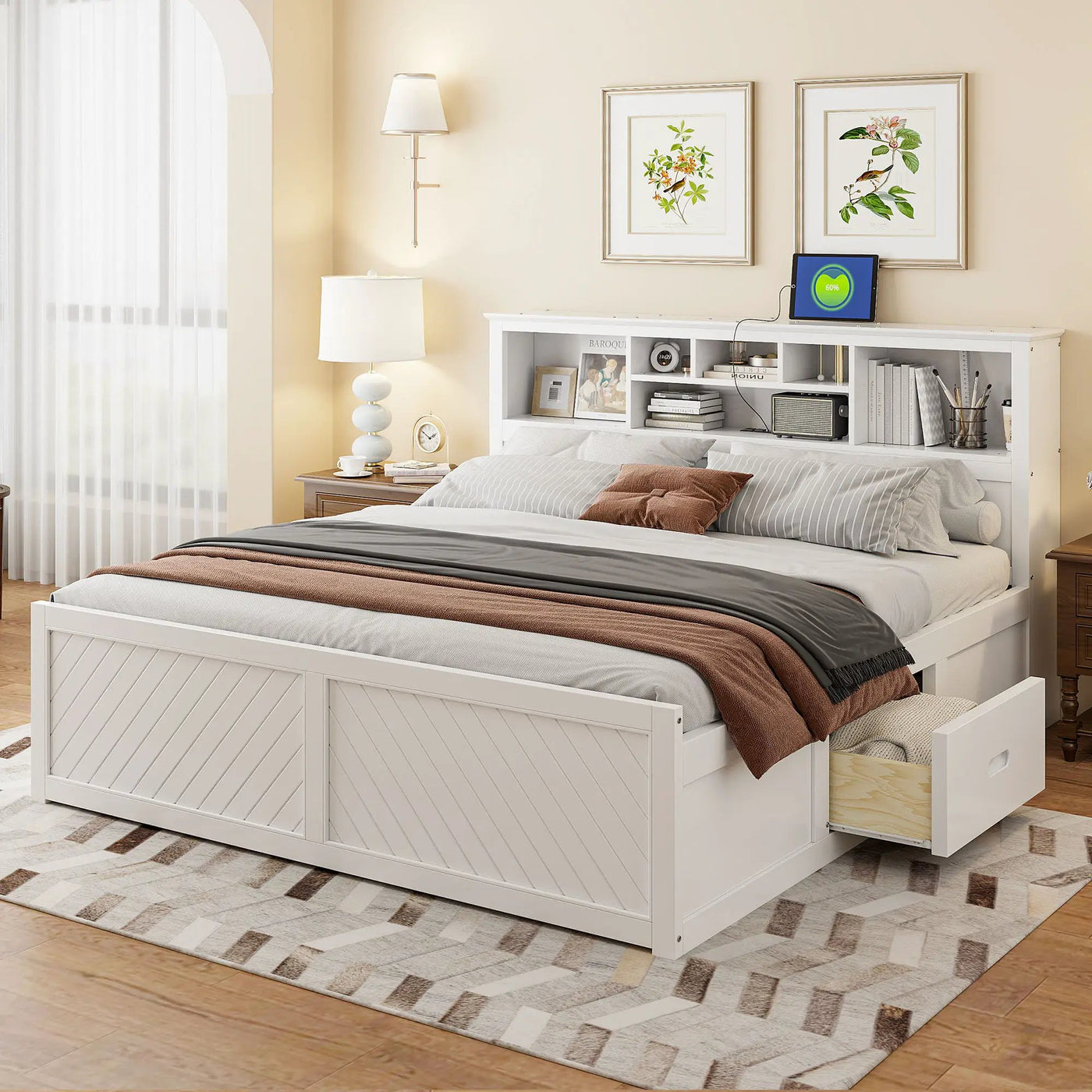 Platform Bed With Multi Storage Headboard, USB And Drawers by HouseOfZazla