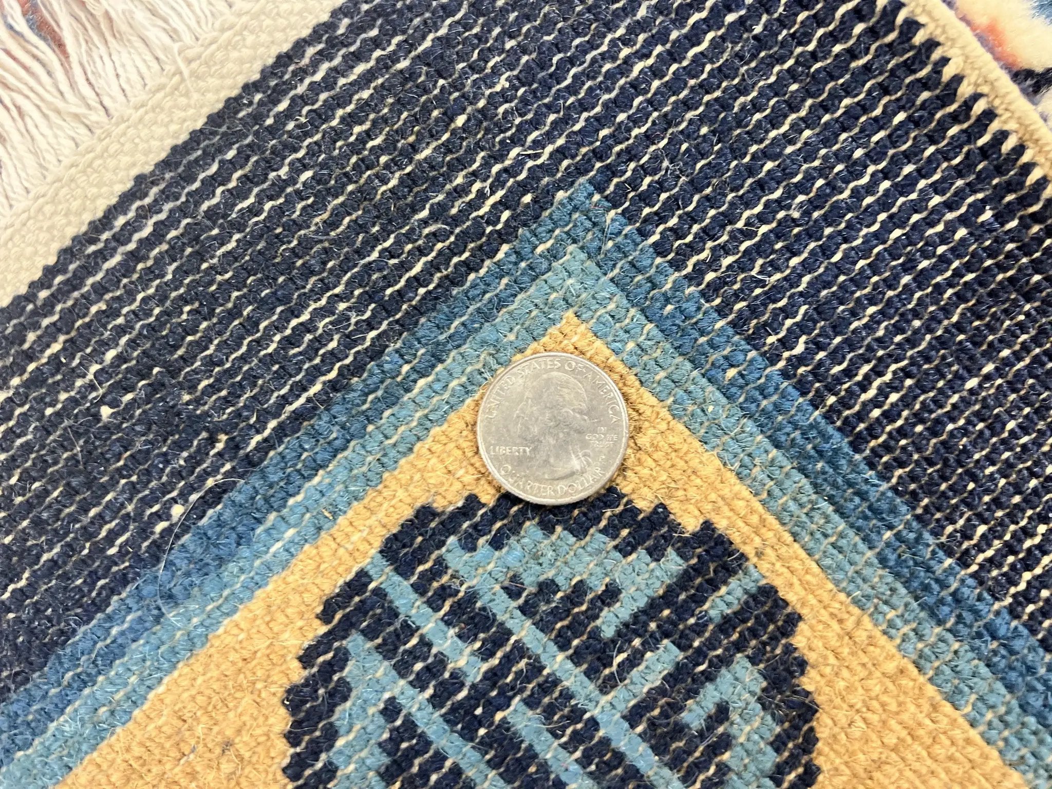Chinese Peking Rug 5x8, Vintage Semi Antique Chinese Art Deco Carpet, Wool Pile Light Red/Salmon Gold Navy Blue, Handmade Asian Oriental Rug by Jewel Rugs