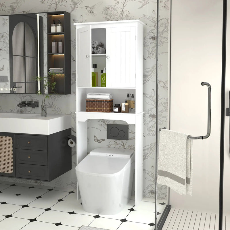Over The Toilet Storage Cabinet, Bathroom Space Saver With Adjustable Shelf - White by Unique Piece Furniture