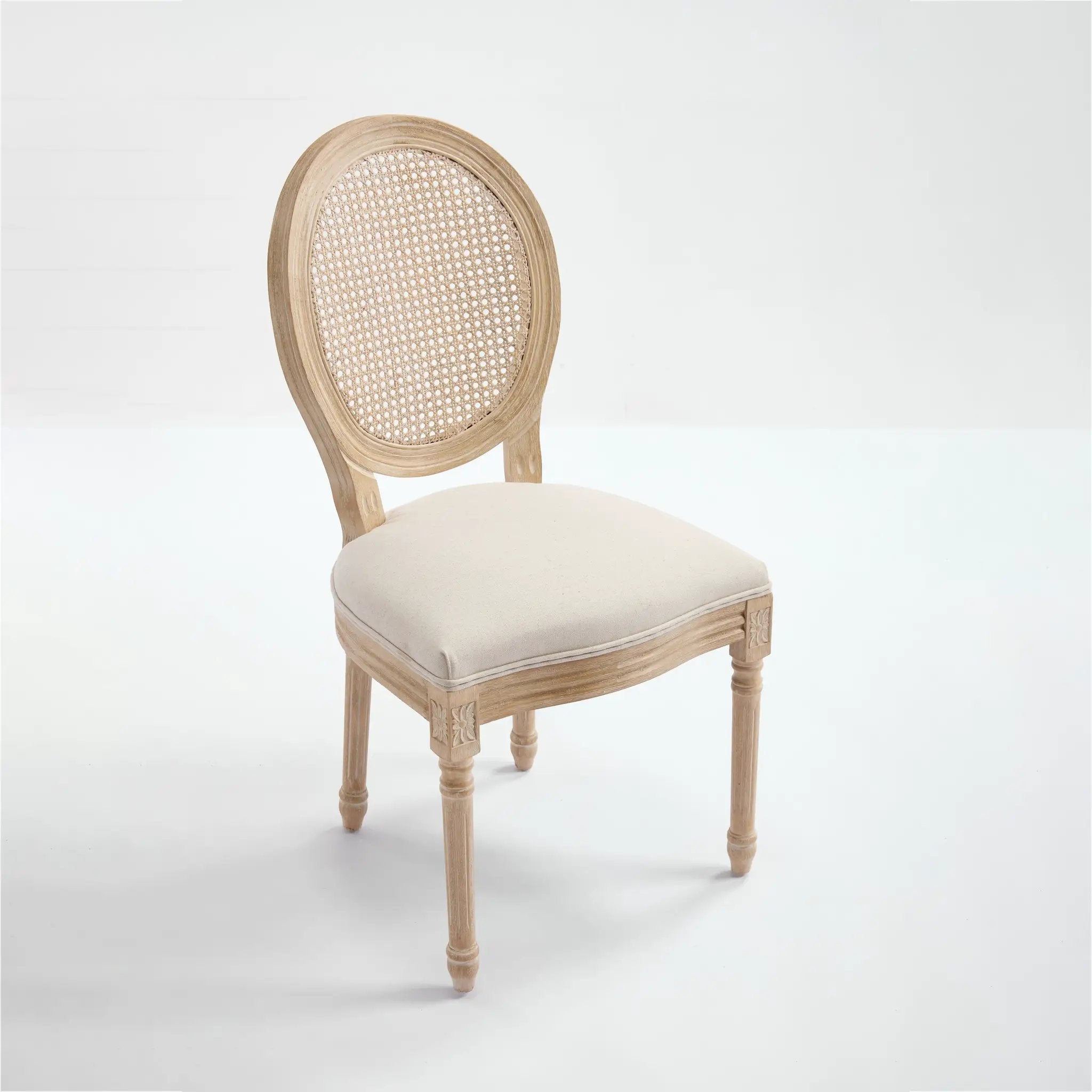French Country Dining Chairs Set of 2 Upholstered with Rattan Back by HouseOfZazla