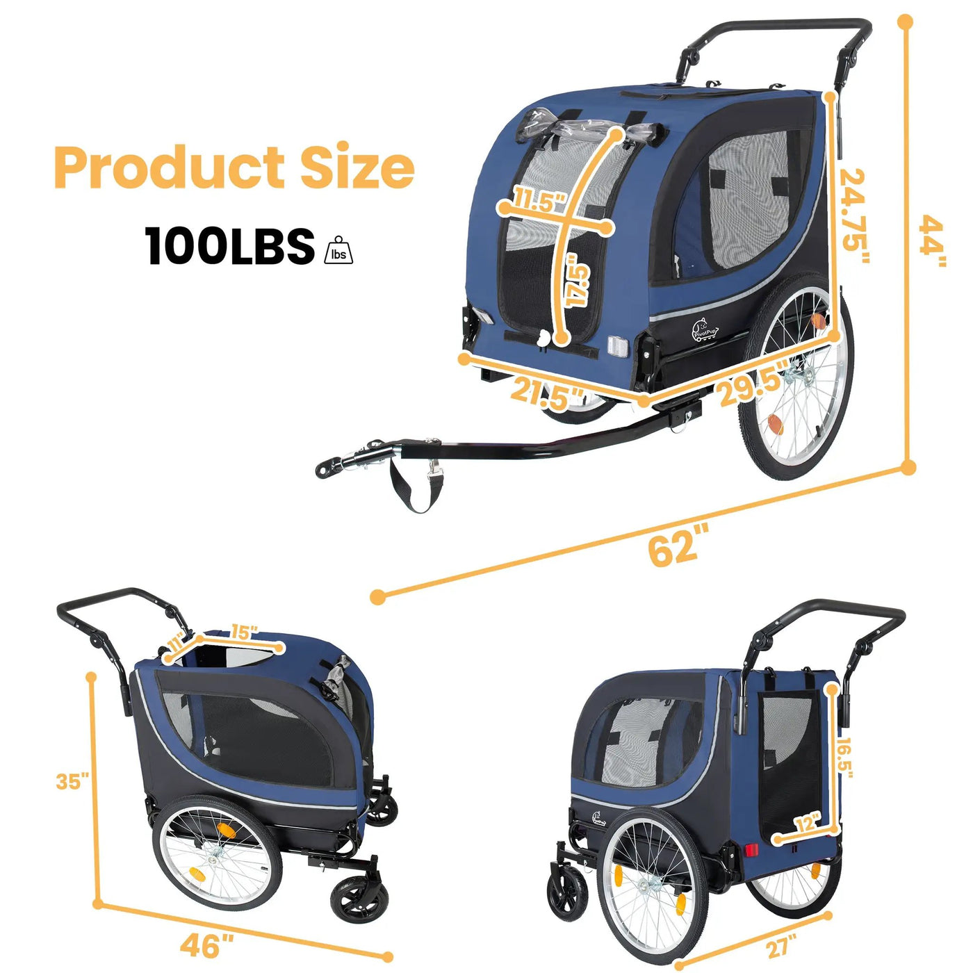 2-in-1 Bike Trailer & Pet Stroller for Dogs up to 100lbs by HouseOfZazla