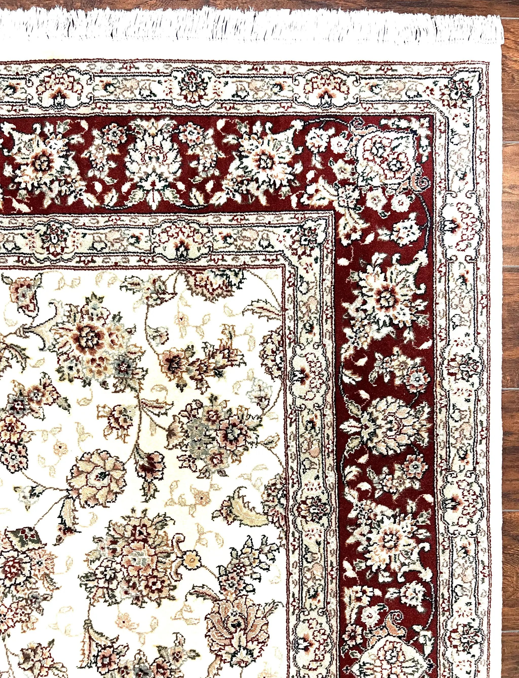 Pak Persian Rug 6x9, Floral Allover Carpet 6 x 9 ft, Cream and Maroon Hand Knotted Wool and Silk Fine Oriental Rug, Traditional Vintage Rug by Jewel Rugs
