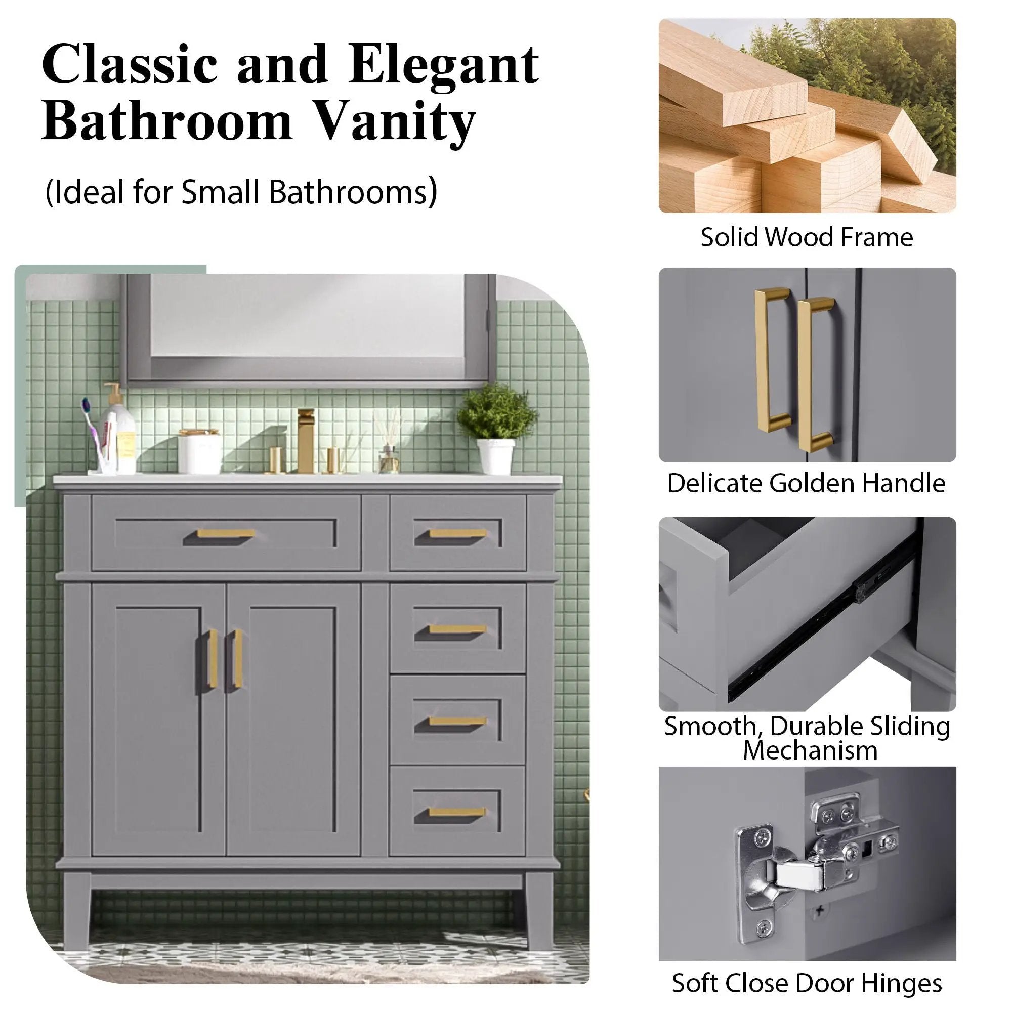 Modern Bathroom Vanity With Ceramic Sink, Soft Close Storage Cabinet by Unique Piece Furniture