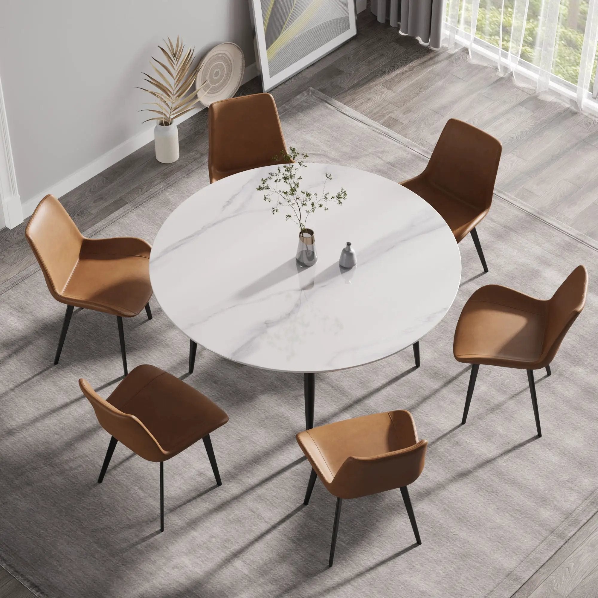 Modern Man-Made Stone Round Metal Dining Table-Position For 6 People by Unique Piece Furniture