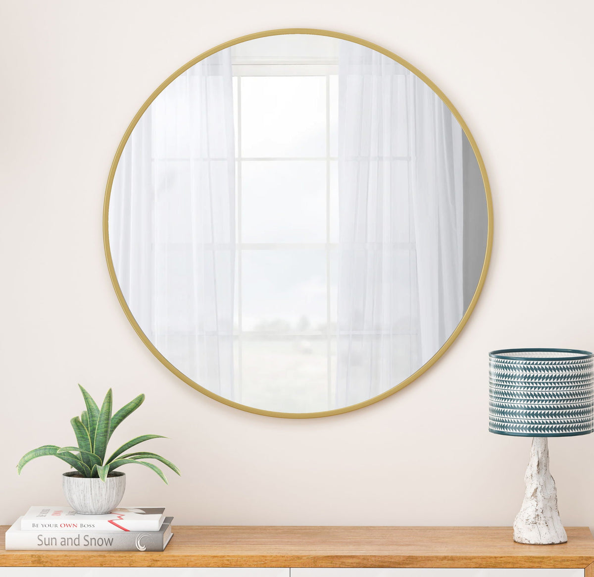 Metal Framed Circular Wall Mirror with Modern Design - Black or Gold, photo 4 of 40