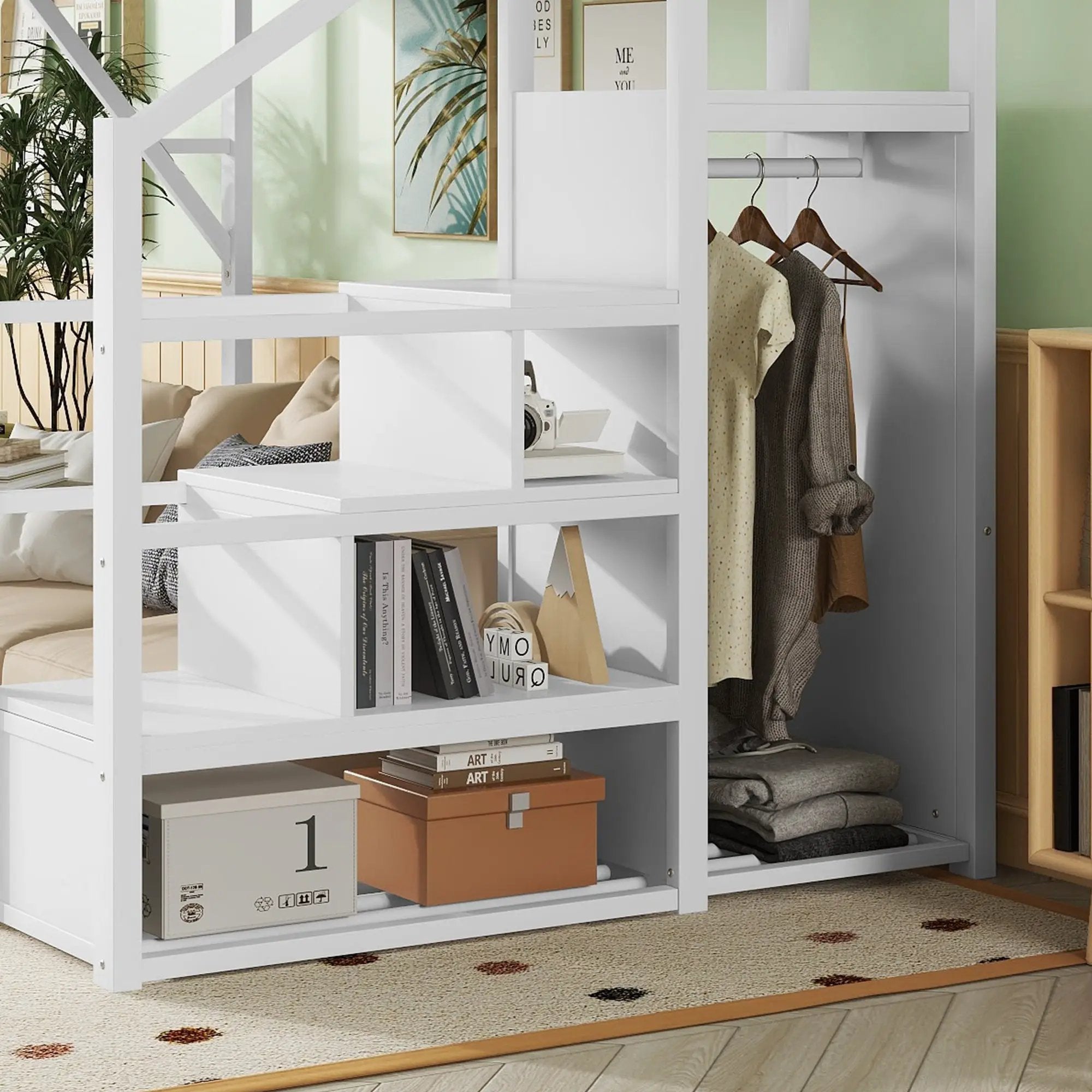 Full Size Loft Bed with Stairs and Storage Shelves by HouseOfZazla