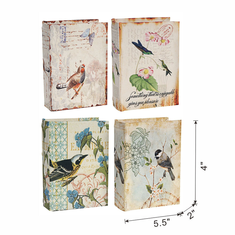 Book Boxes With Birds, Flowers, And Handwriting Design (Set of 4) - Multi by HouseOfZazla
