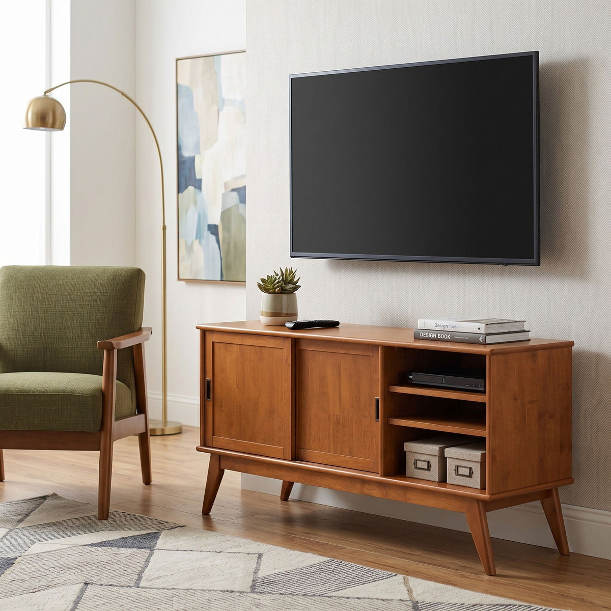 Draper - Handcrafted Mid Century Low TV Media Stand, photo 5 of 40