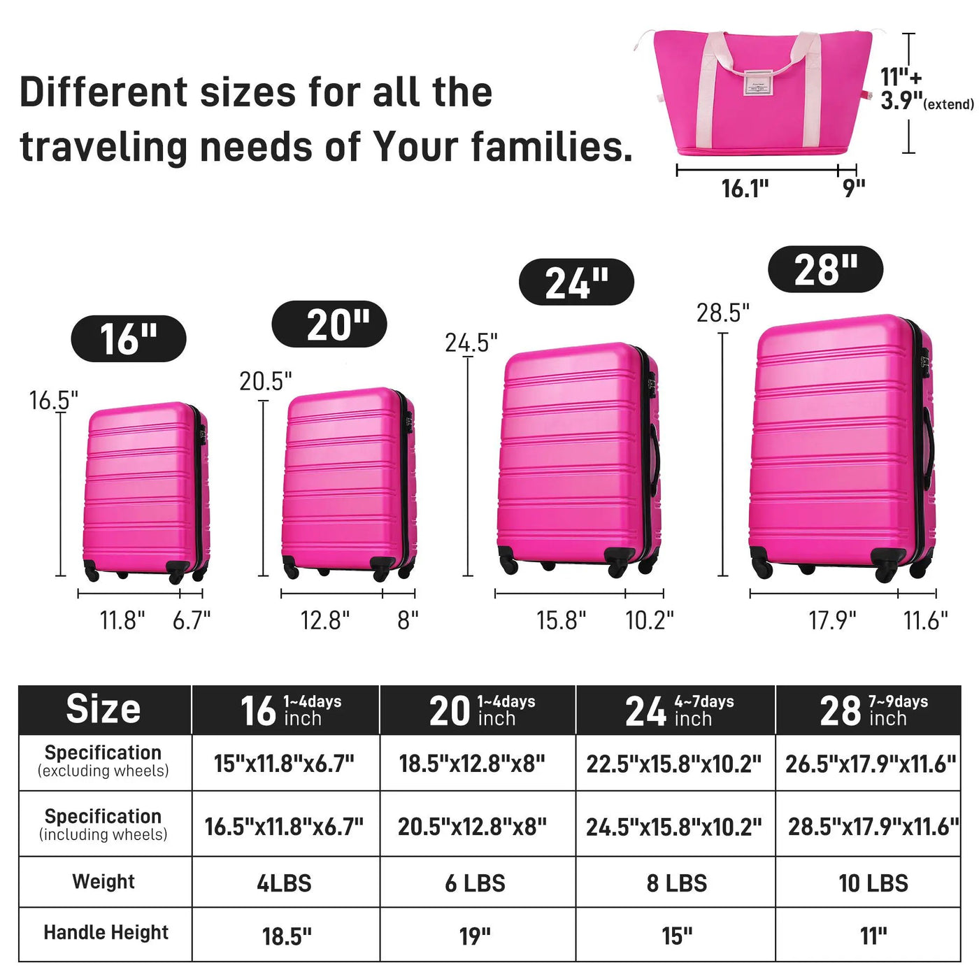 Hardshell Luggage Sets 4 Pieces + Bag Spinner Suitcase With Tsa Lock Lightweight - 16" / 20" / 24" / 28" Luggages by HouseOfZazla