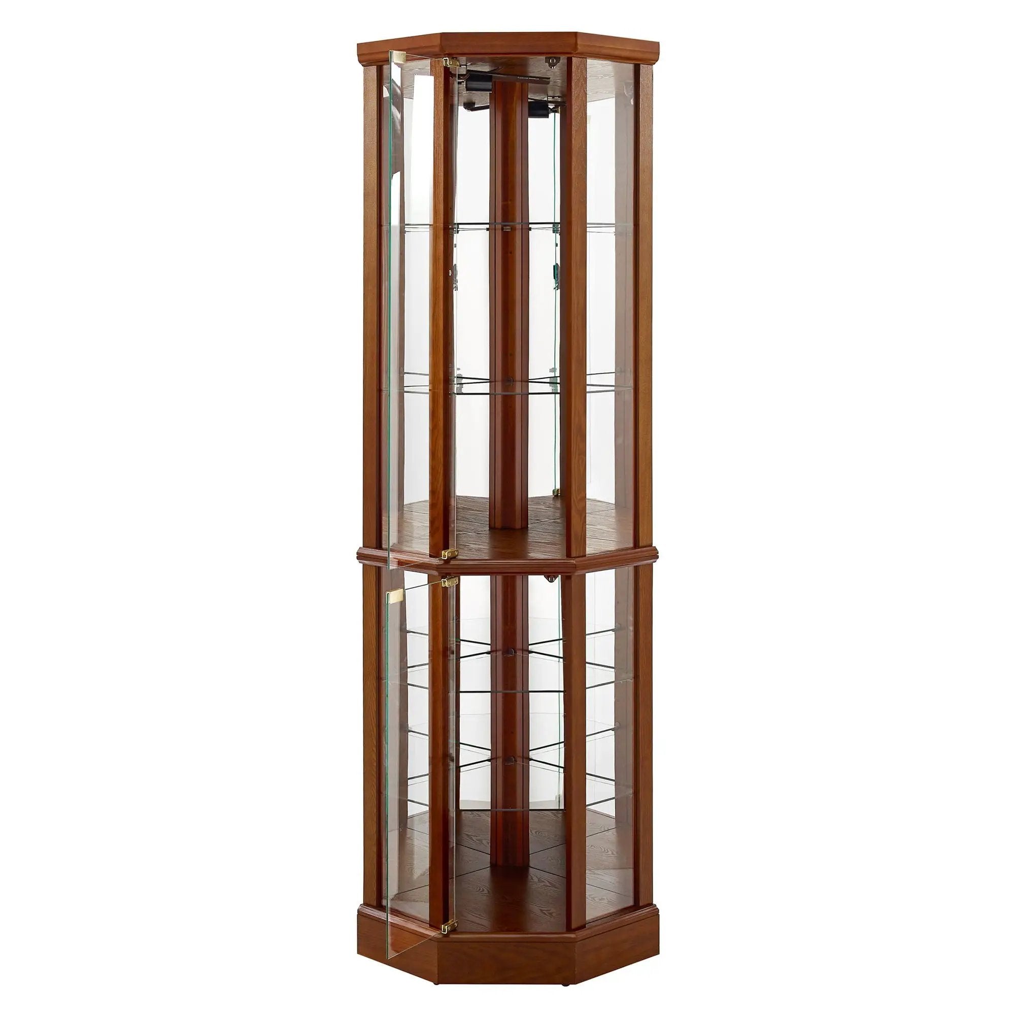 6 Shelf Lighted Corner Curio Cabinet With Adjustable Tempered Glass Shelves And Mirror Back (E26 Light Bulb Not Included) by Unique Piece Furniture