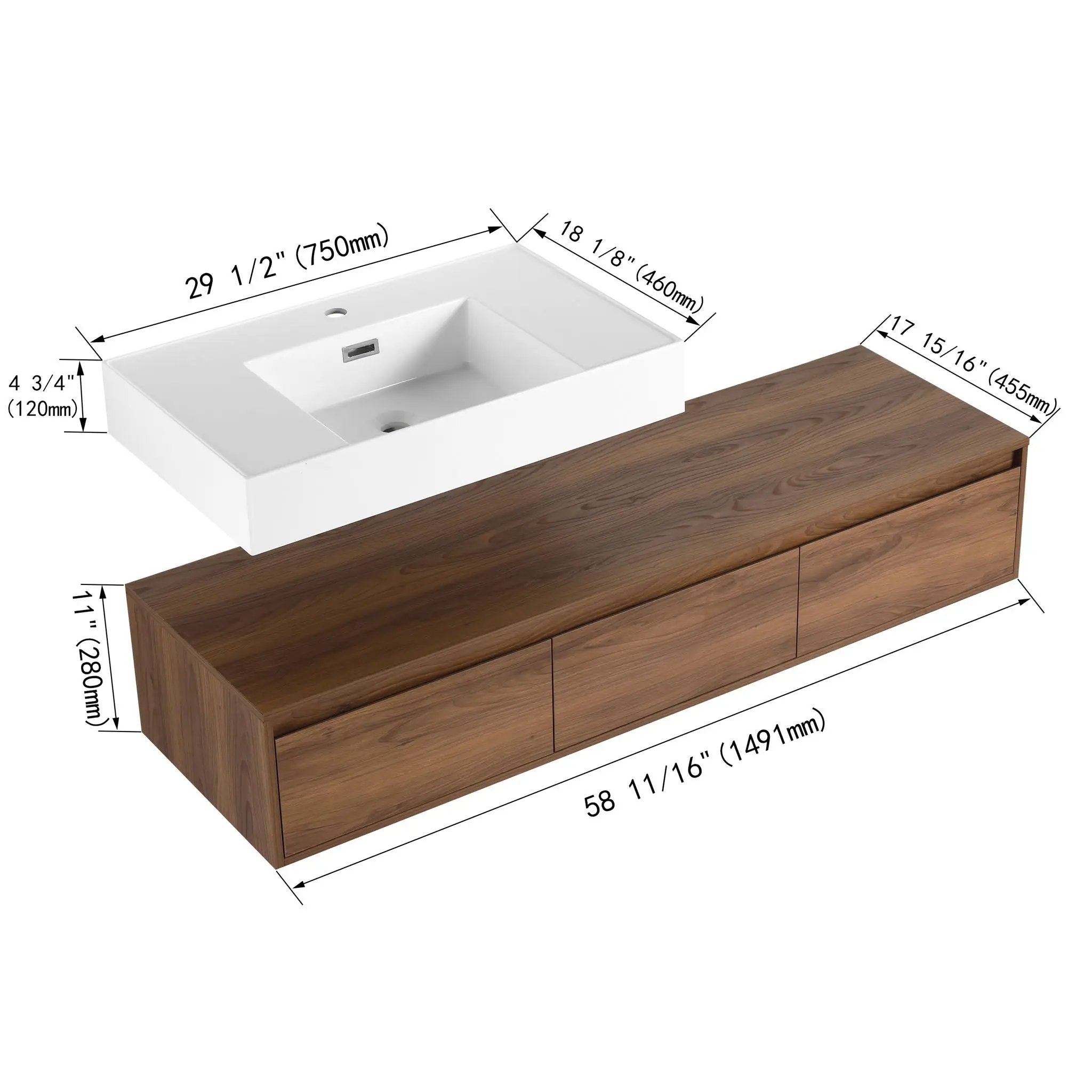 Modern Wall Mounted Bathroom Vanity With Resin Sink And Soft Close Drawer by HouseOfZazla