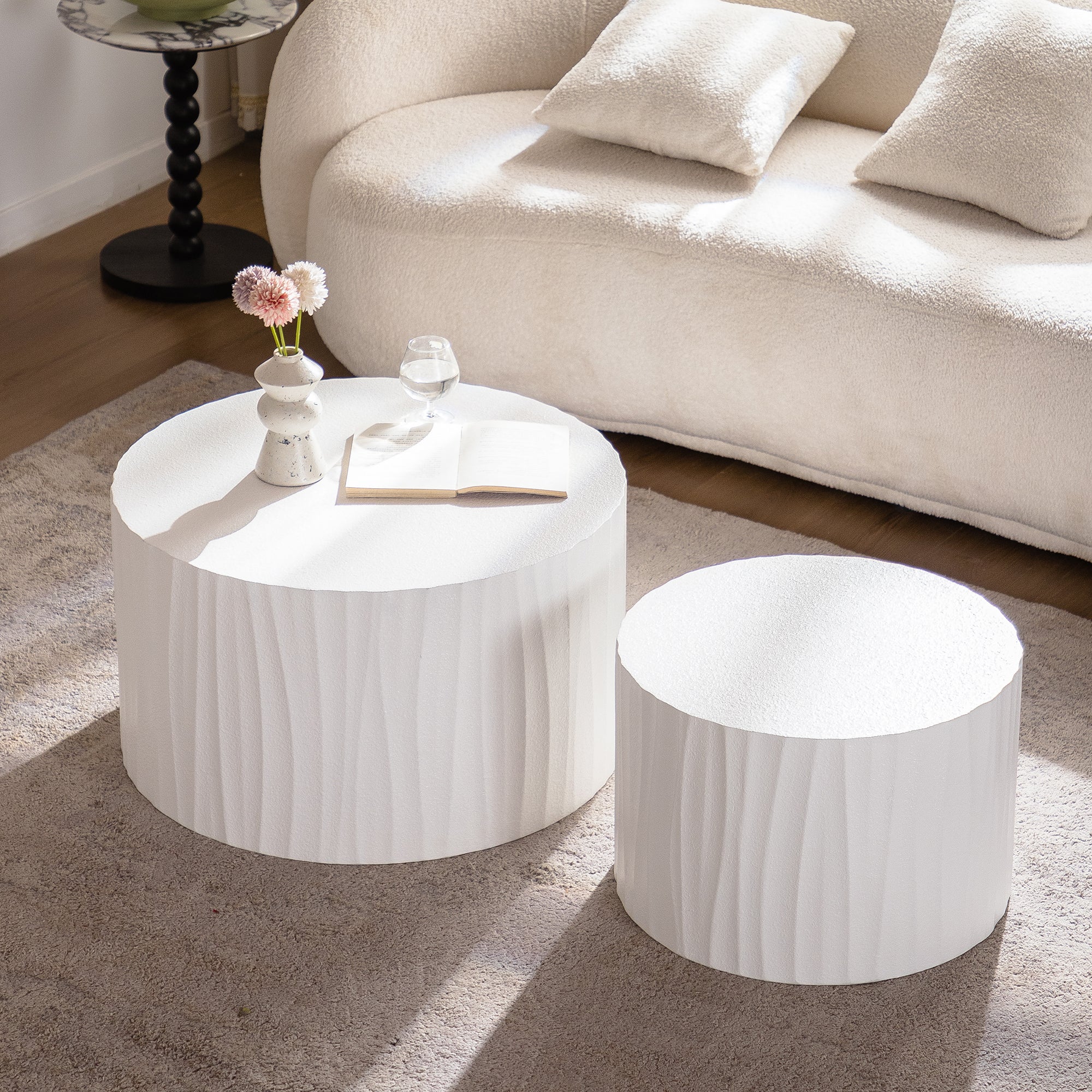 Nesting Coffee Table Set of 2 Round Wooden Tables by HouseOfZazla