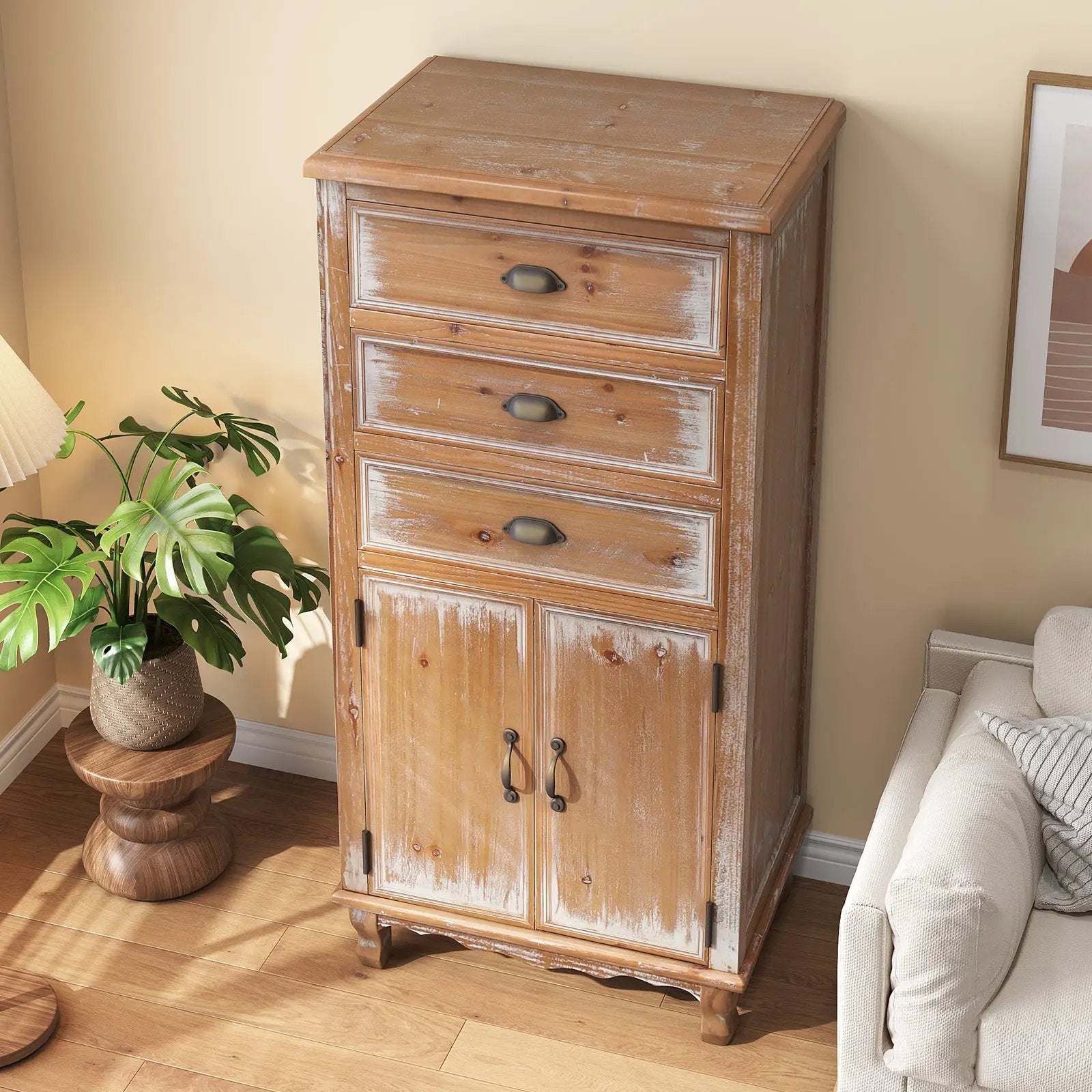 Rustic Wooden Storage Cabinet with Decorative Cutout Door & 3 Drawers by HouseOfZazla