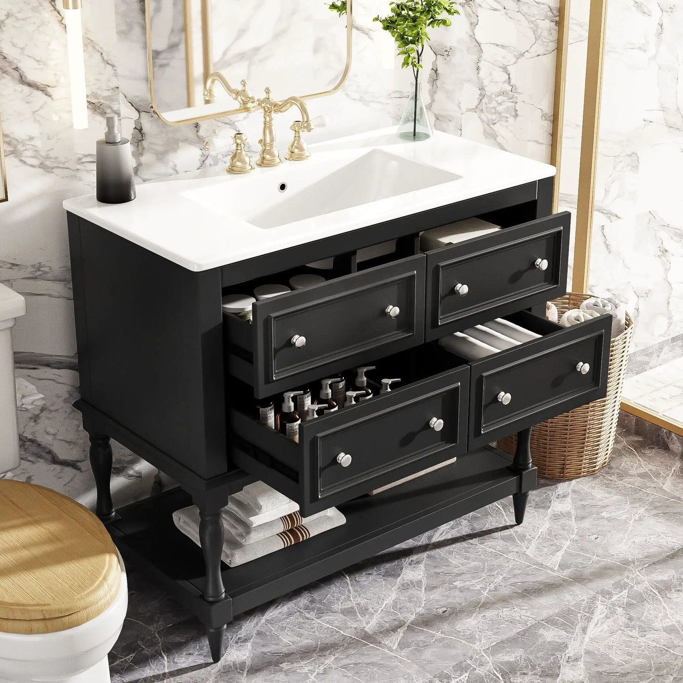 Bathroom Vanity Cabinet With Undermount Sink, 4 Drawer Set by Unique Piece Furniture