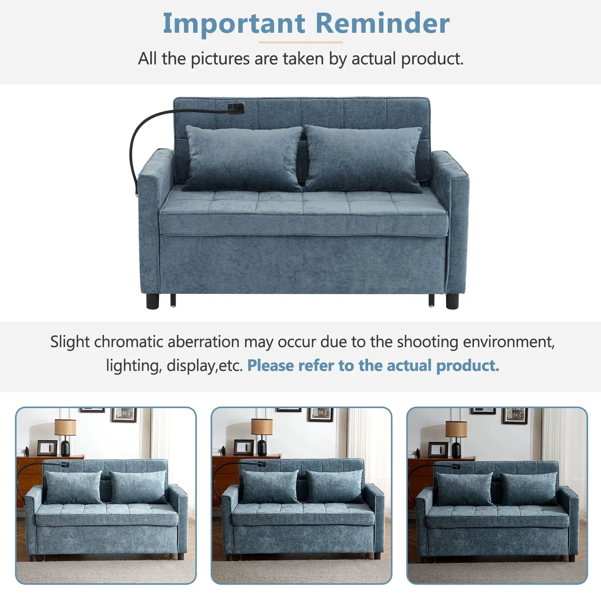 Pull-Out Sleeper Sofa With Reversible Backrest Cushion, Side Pockets, 2 USB Ports And A Phone Holder For Living Room by HouseOfZazla