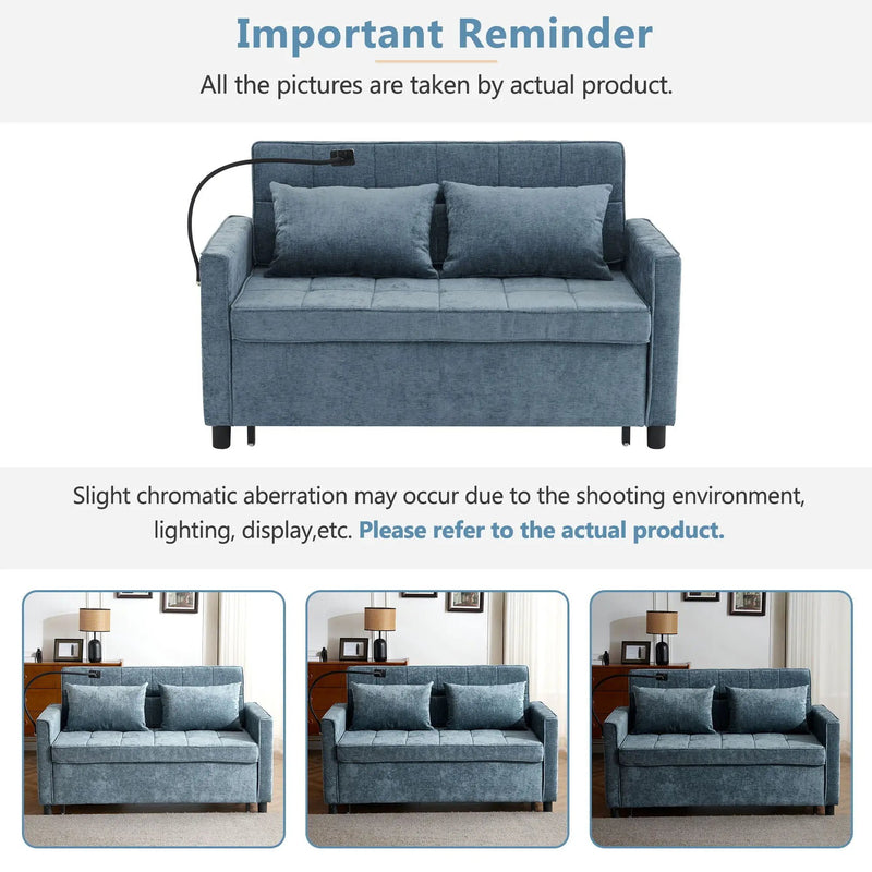 Pull-Out Sleeper Sofa With Reversible Backrest Cushion, Side Pockets, 2 USB Ports And A Phone Holder For Living Room by HouseOfZazla