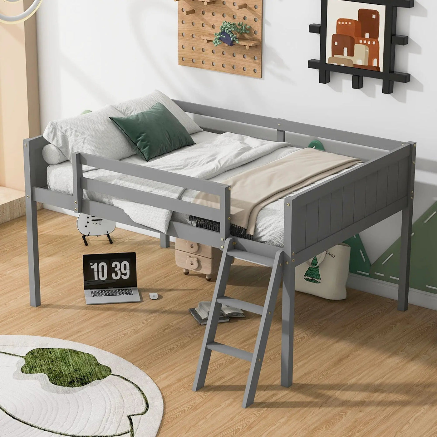 Low Loft Bed With Adjustable Ladder by HouseOfZazla