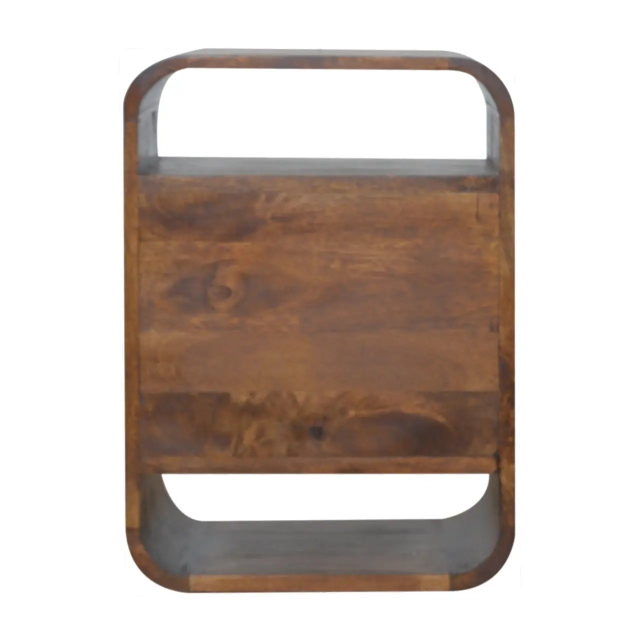 Solid Wood Chestnut Curve 2-Drawer Nightstand, 2 Open Slots by HouseOfZazla